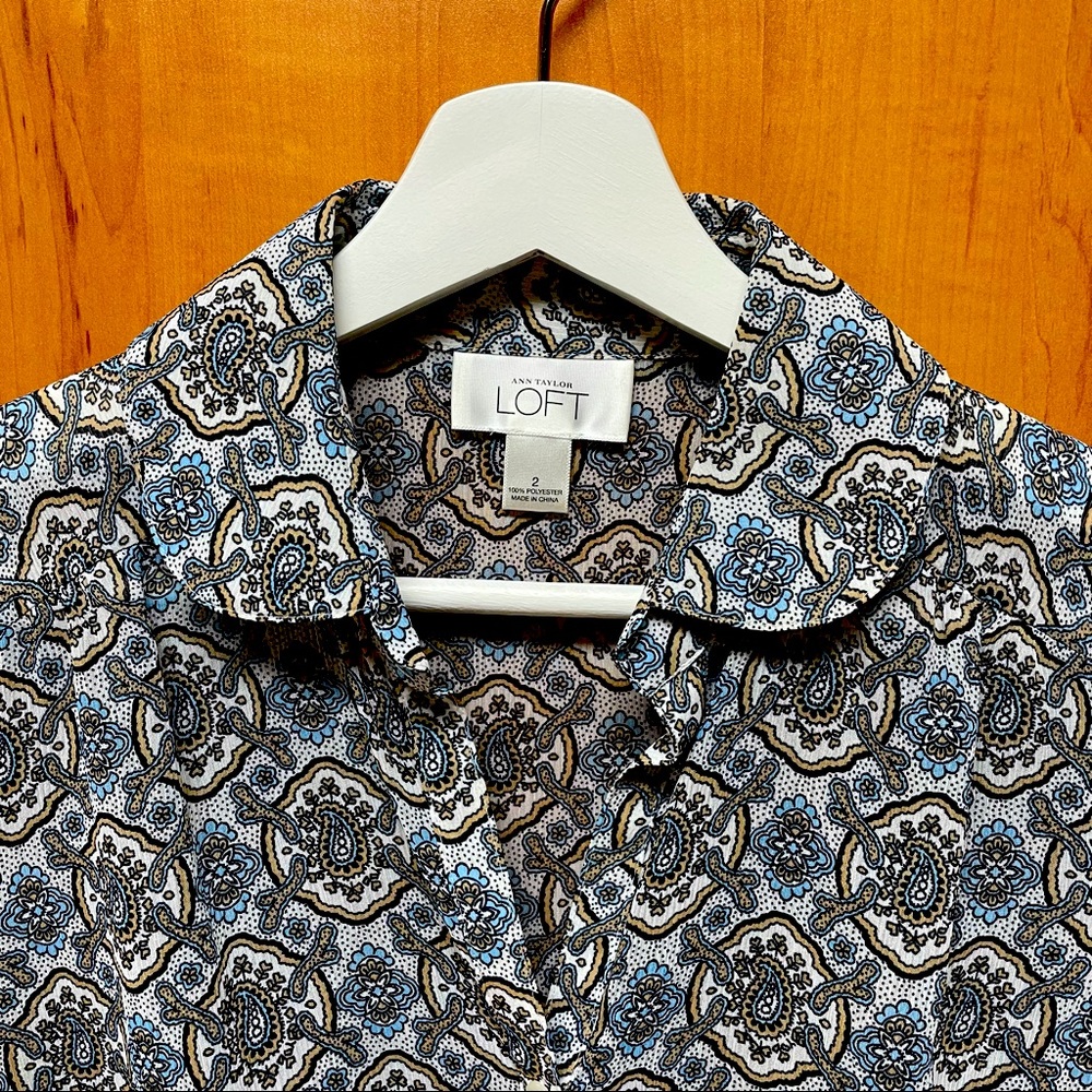 Ann Taylor Loft printed workwear blouse SZ 2